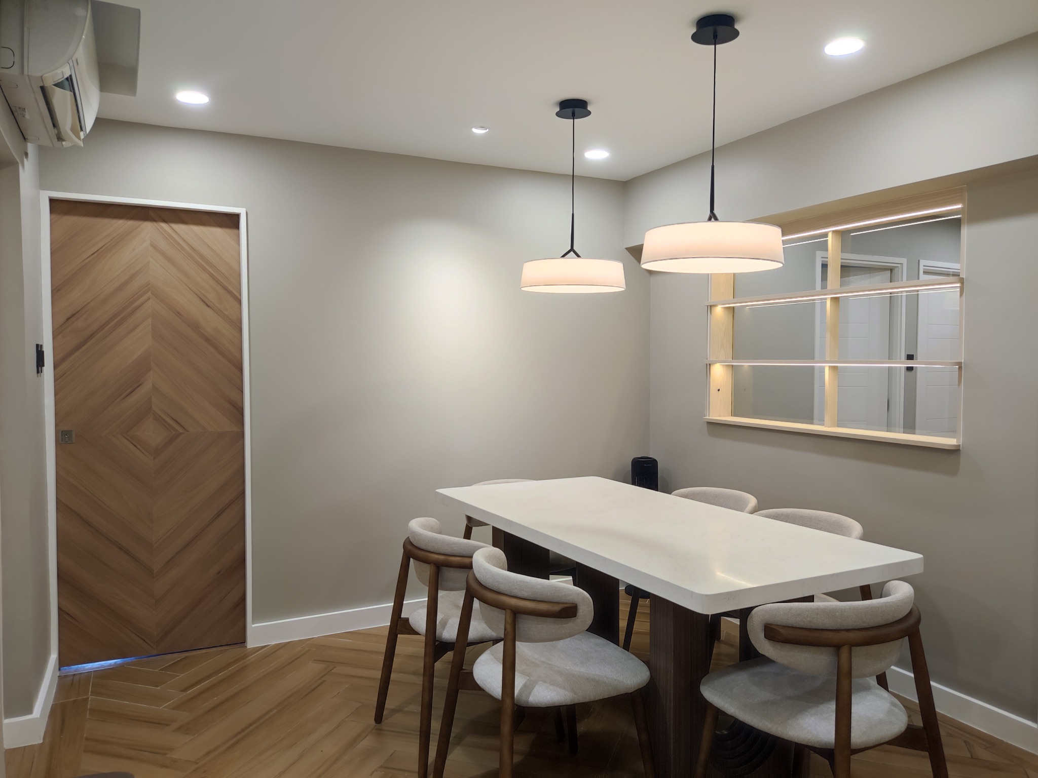 Swipe to the end to see what this dining/living area started out as. In this condo renovation, the target was practicality: leave most of the structure as is to reduce cost and upgrade it with simple yet impactful, user-friendly design. The original layout had some quirks, like a wall with a hole separating the dining to the living area, and uneven bulkheads that distract the ceiling lines. We converted these quirks into something usable - lighted displays and open shelving to showcase the owners possessions.
.
.
.
.
.
#architecture #design #interiordesign #homedesign #photography #transformation #new #renovation #transformationtuesday #makeover #condo #apartment #beforeandafter #ideas #concept #dwelling #construction #residence