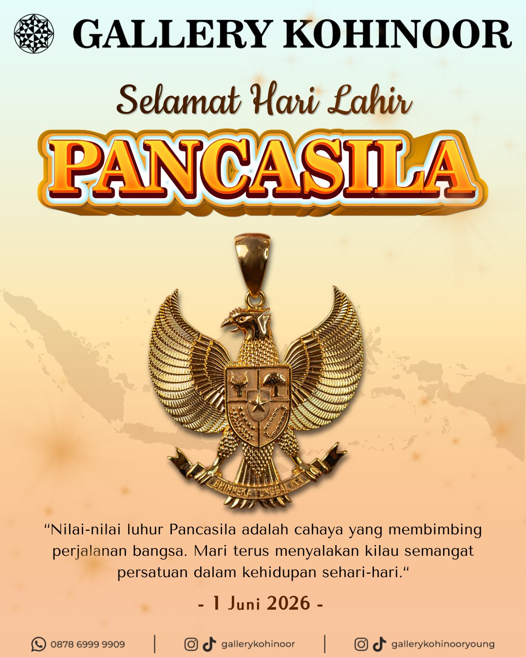 GIVEAWAY HARI PANCASILA
Hai Sobat GK! ✨
Dalam rangka memperingati Hari Pancasila, Gallery Kohinoor mau berbagi rezeki untuk kalian ❤️
Lanjutkan kalimat ini versi kamu:
“Indonesia itu kaya akan _____
Tapi yang paling berharga adalah _____”
Tulis jawaban terbaikmu di kolom komentar ✨
━━━━━━━━━━━━━━
📌 RULES GIVEAWAY
1️⃣ Follow @gallerykohinoor @gallerykohinooryoung @gkfest_
2️⃣ Like postingan giveaway ini ❤️
3️⃣ Comment jawabanmu (1 akun cukup 1 komentar & no spam)
4️⃣ Tag minimal 3 teman aktif
5️⃣ Pastikan akun kamu tidak di-private saat pengumuman pemenang
━━━━━━━━━━━━━━
🏆 HADIAH
3 pemenang beruntung akan mendapatkan saldo digital masing-masing sebesar Rp100.000 ❤️
📢 Pemenang diumumkan pada:
🗓 3 Juni 2026
melalui Instagram Story @gallerykohinoor
Good luck Sobat GK ✨
#haripancasila #gallerykohinoor #giveaway #sobatgk #tokoemasbali