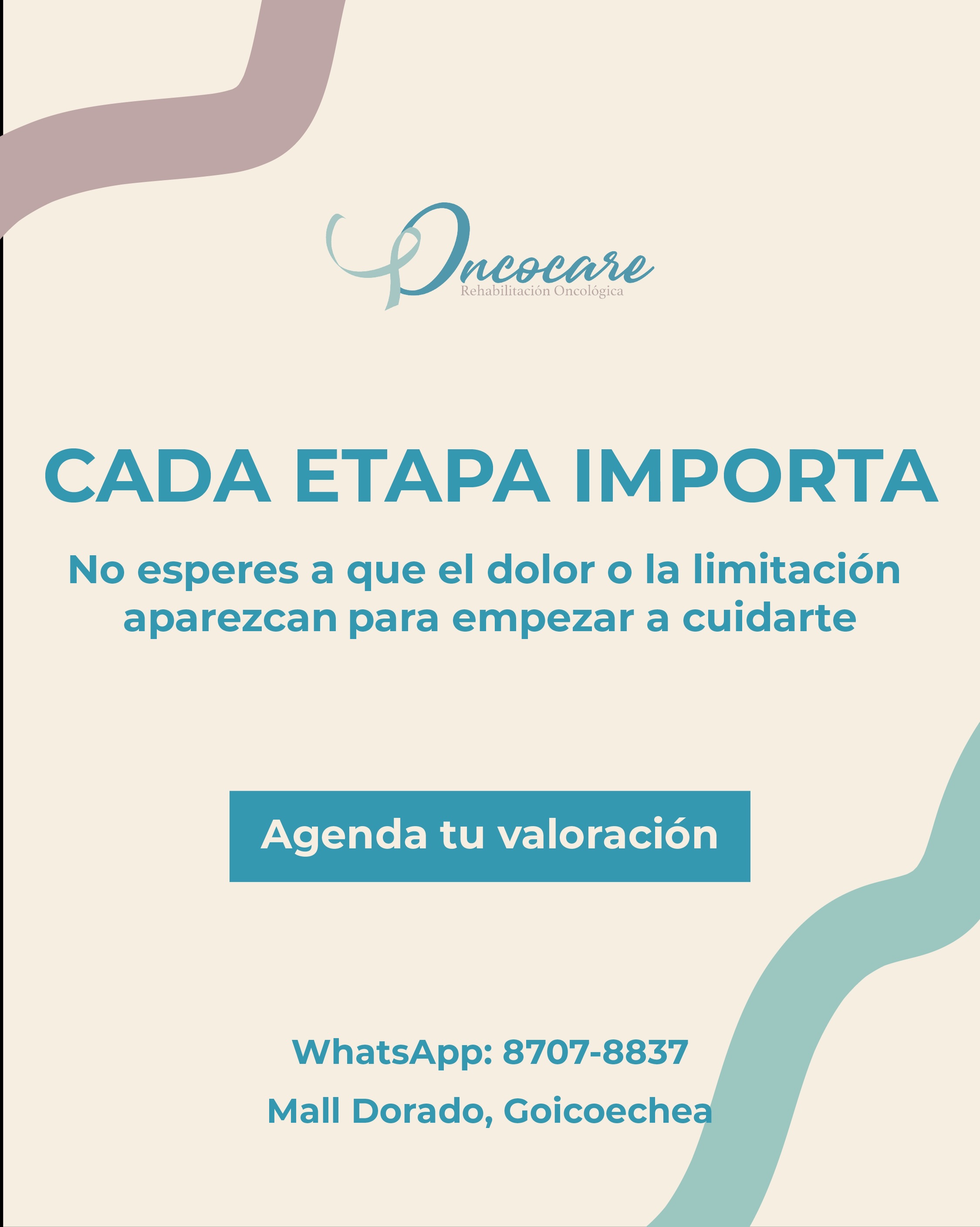 La fisioterapia oncológica puede iniciarse en cualquier etapa del proceso ✨
Antes, durante o después del tratamiento, siempre es un buen momento para empezar a mejorar movilidad, fuerza, energía y calidad de vida. 💙
Agende su cita de valoración:
📲 8707-8837
🏠 Mall Dorado, Goicoechea
#oncocarecr #fisioterapiayrehabilitación #cáncerdemama #sanjosecr #linfomanohodgkin