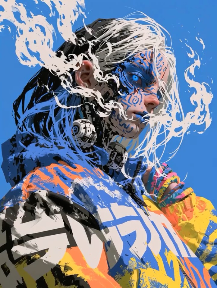 Built with AI 16 High-energy cyberpunk collage style with bold typography.